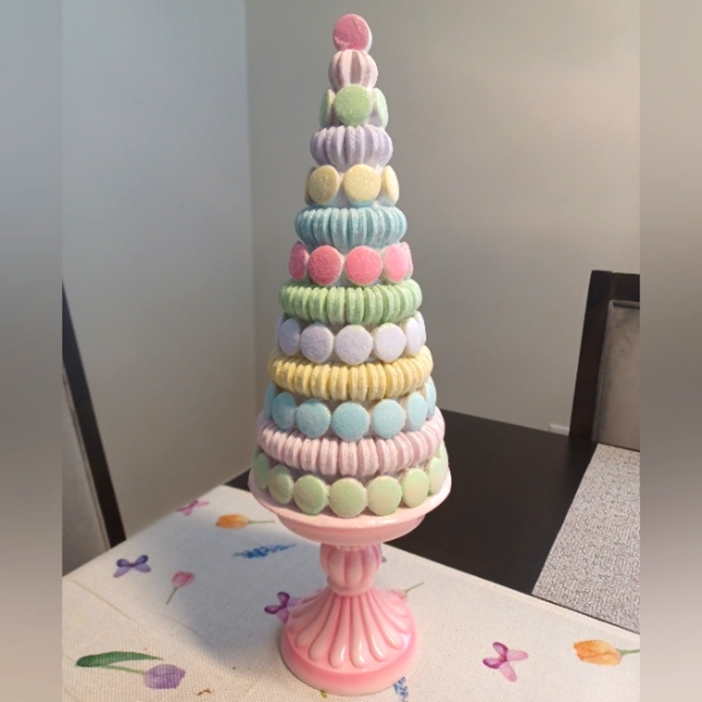 16" Resin Pink Pastels Macarons Tree Topiary Tower on Pedestal Tabletop VHTF
